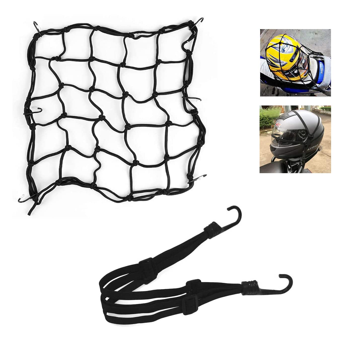 HINATAA Motorcycles Luggage Net and Helmet Rubber Rope,Retractable Elastic Rope Strap Motorcycle Bike Equipment Cargo with Hooks