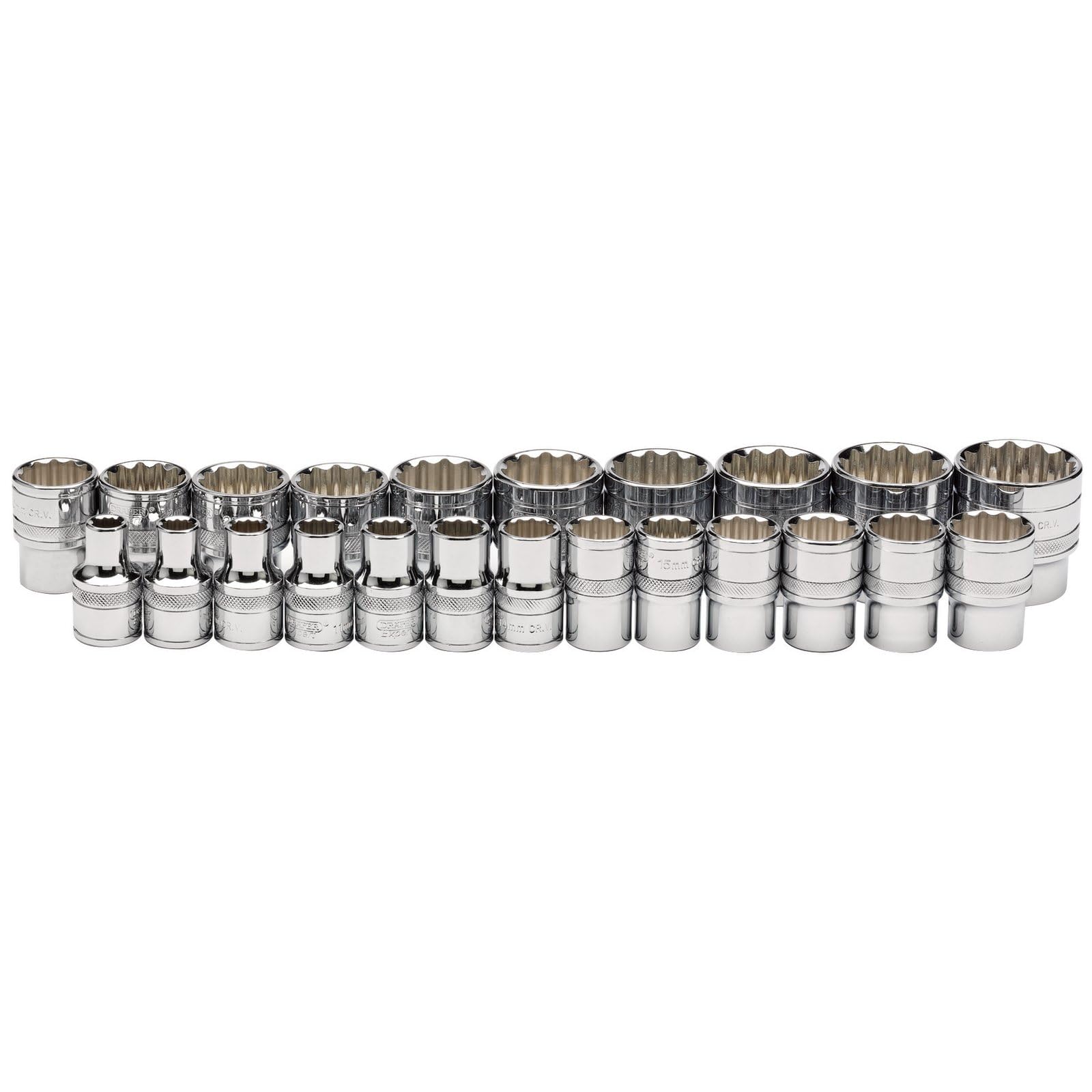Draper 34561 1/2-Inch Square Drive Loose Metric Polished Chrome 23 Piece Socket Set, Blue