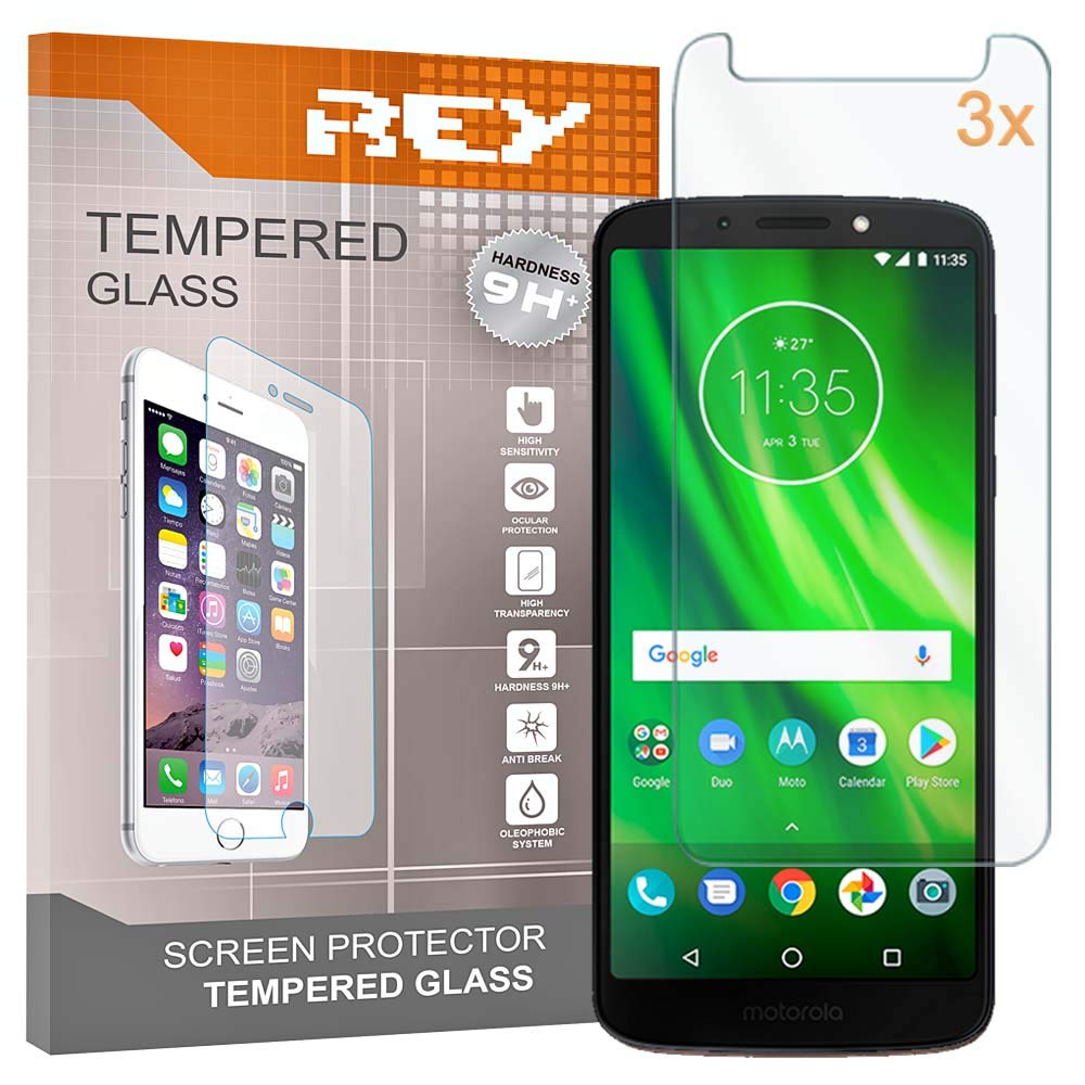 REY Screen Protector for MOTOROLA MOTO G6 PLAY, Tempered Glass Film, Premium quality, [Pack 3x]