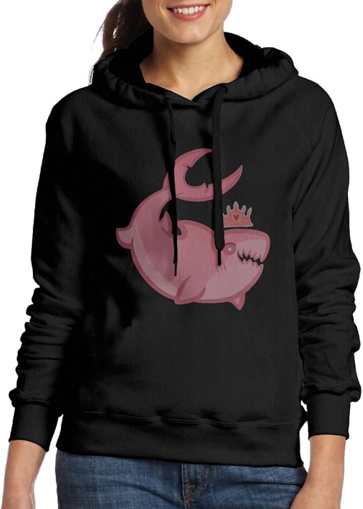 Shark Princess Womens Black Long Sleeve Drawstring Hoodie Sportswear