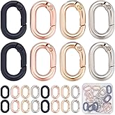 SUNNYCLUE 1 Box 24Pcs Spring O Rings Purse Ring Clips Rounded Rectangle Oval Rose Gold Black Purse Buckle Hardware Carabiner Clips Keyring Snap Hooks Trigger Spring O Rings for Jewelry Making Kits