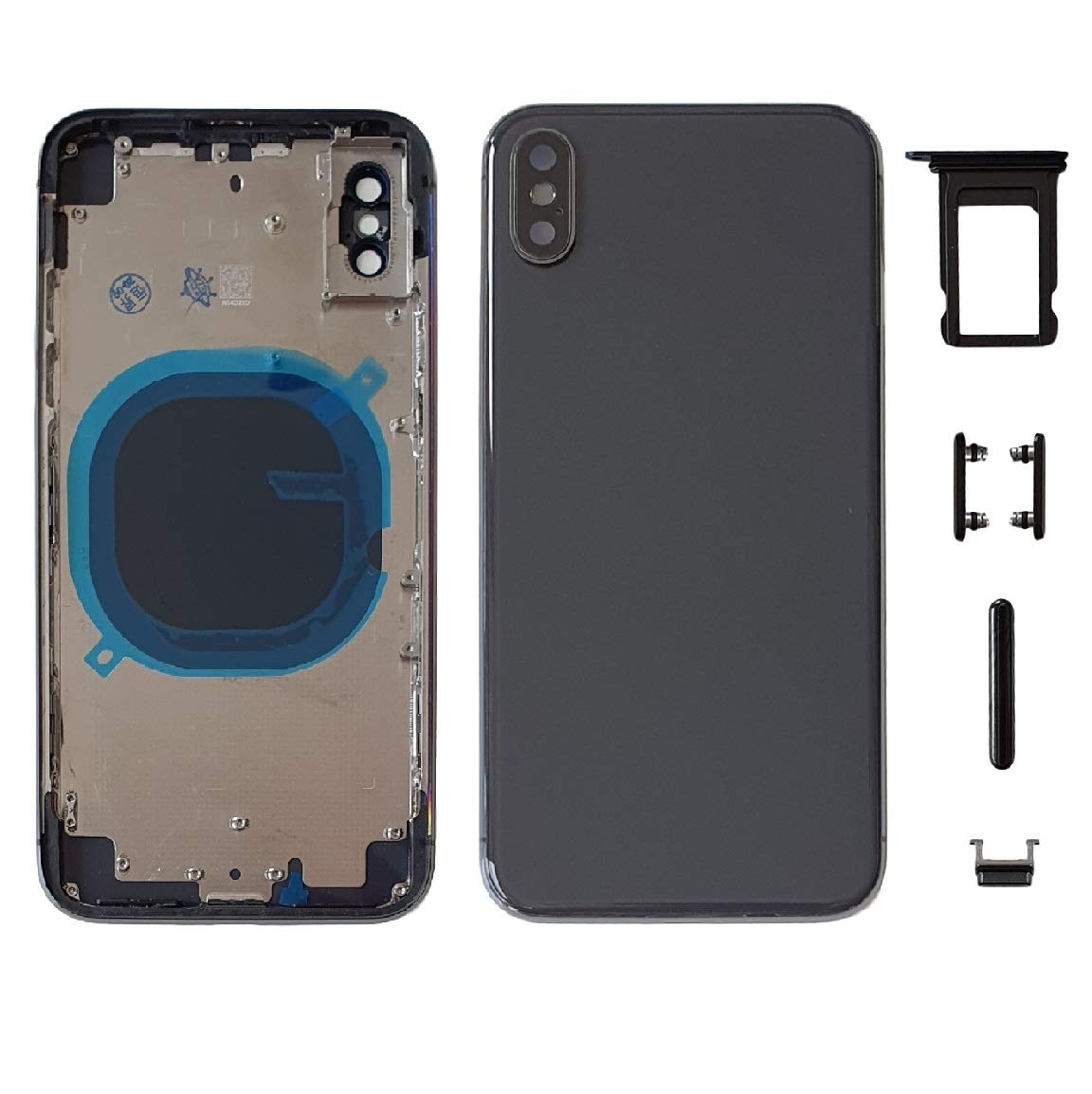 Smartex® Back cover Housing + Frame compatibile with iPhone X | Rear Shell NO LOGO, NO PRE-INSTALLED COMPONENTS (Space grey)