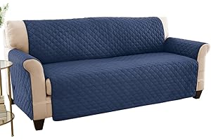 Collections Etc Reversible Spill Resistant Quilted Furniture Protector Cover with Ties - Covers Seat Bottom, Seat Back and 2 Seat Arms, Navy/Blue, Loveseat