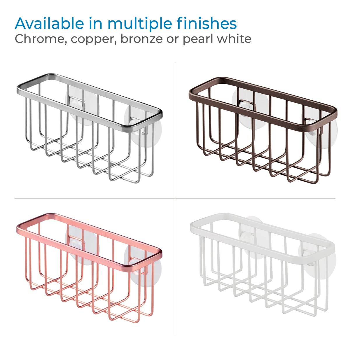 iDesign Gia Stainless Steel Dish Sponge Holder Basket with Suction Cups, Ideal for Kitchen Sinks and Bathroom Organization, 2.25