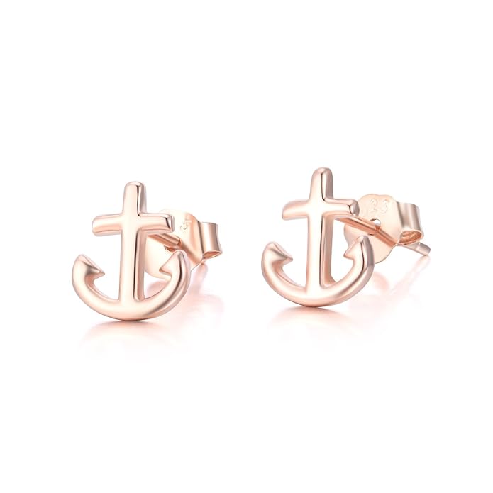 TRENDWERT® Anker-Ohrstecker-Ohrring aus 925 Sterling-Silber mit Rhodium oder rose-Gold Veredelung für Damen Mädchen Kinder