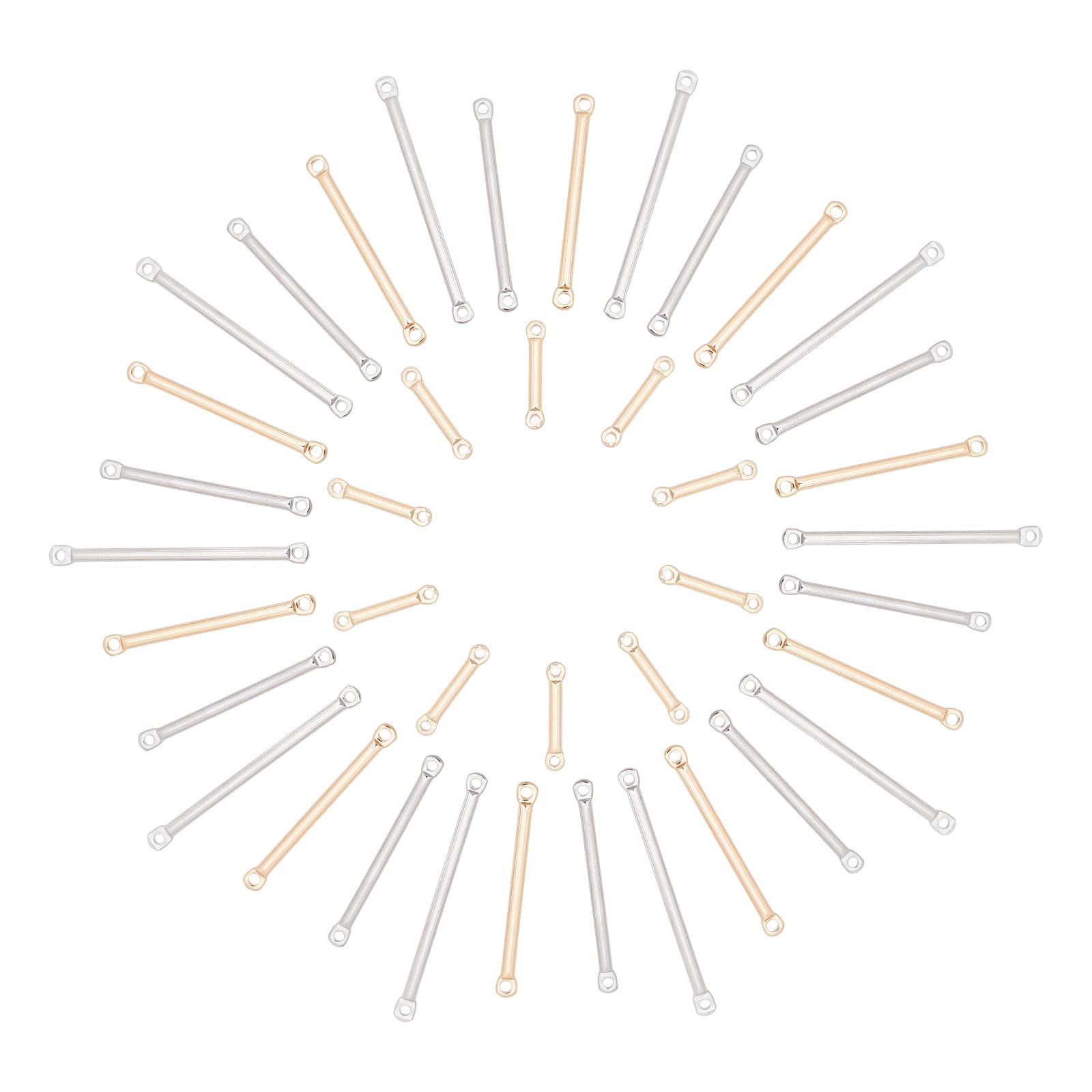 CREATCABIN 1 Box 40Pcs 3 Sizes Bar Link Charm Brass 2-Hole Stick Strip Earrings Connectors Long Vertical Rectangle Blanks Pendants for Jewelry Making Charms Bracelets Findings, Golden Silver