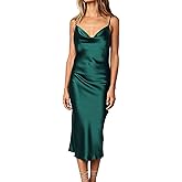 xxxiticat Women's Sleeveless Spaghetti Strap Satin Dress Cocktail Beach Evening Party Cowl Neck Dot Leopard Midi Dresses