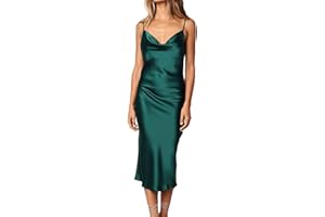 xxxiticat Women's Sleeveless Spaghetti Strap Satin Dress Cocktail Beach Evening Party Cowl Neck Dot Leopard Midi Dresses