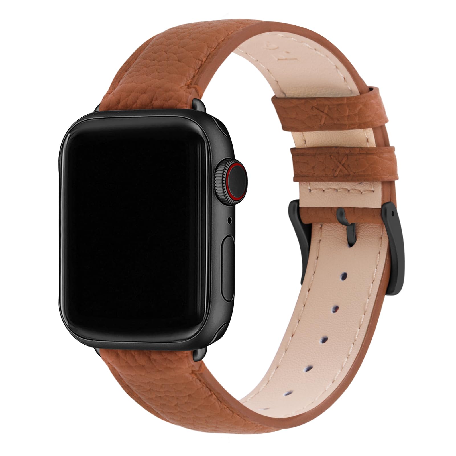 Fullmosa Compatible with Apple Watch Straps 44mm 46mm 45mm 42mm 49mm, Genuine Leather iWatch Bands for iWatch Ultra/SE 3 2 1 Series 11 10 9 8 7 6 5 4 for Women Men, Caramel Brown+Space Grey Buckle