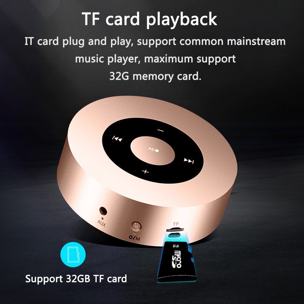 SinoPro Bluetooth Speaker, Portable wireless Speaker with Touch Screen Output Strong Bass Stereo SoundBuilt-in Microphone TF Card Slot AUX-In Slot for Smartphone, PC, Tablet and other Devices (Gold)