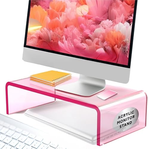 Pink Monitor Riser For Desk NovaMode Acrylic Monitor Stand - Ergonomic Desk Riser for Better ...