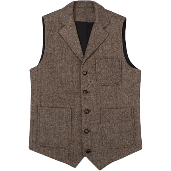 SevenBoy Men's Tweed Dress Vest Double Breasted Wool Suit