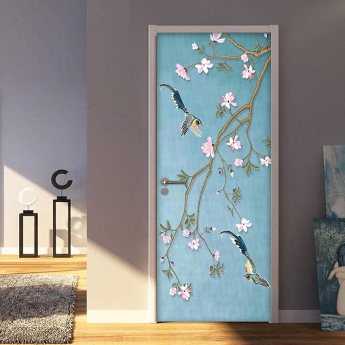 no brand Door Mural Branches Creative Door Stickers Bedroom Living Room