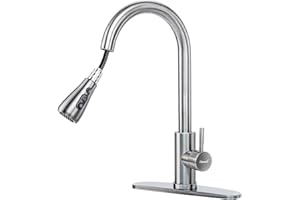 Hoenart Kitchen Faucet with Pull Down Sprayer, High Arc Stainless Steel Kitchen Sink Faucet, 1 or 3 Hole Single Handle Kitchen Faucets with Deck Plate 10 Inches,Grey