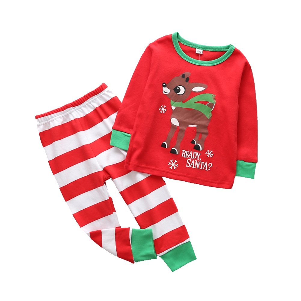 Kids Christmas Pajamas Cotton, Little Sky Girls Boys Xmas Pjs Set Long Sleeve T-shirt with Pants Set,D,100/3-4T