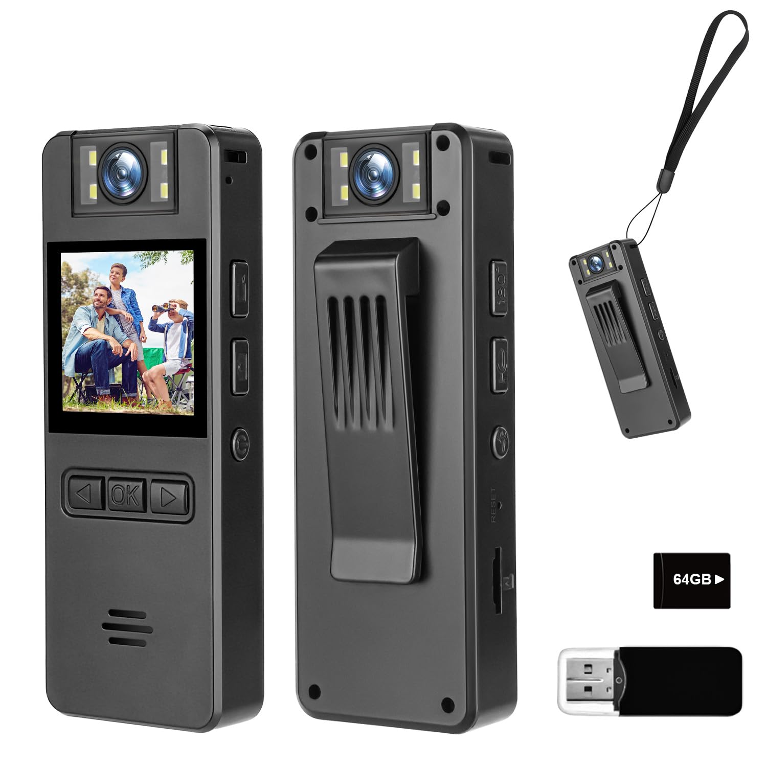 Photo 1 of 64GB Mini Body Cam,1080P Video Camera with 180° Rotating Lens,120° Wide Angle,Audio and Video Recording, Portable Compact Personal Camera Personal Civilians, Police Law Enforcement