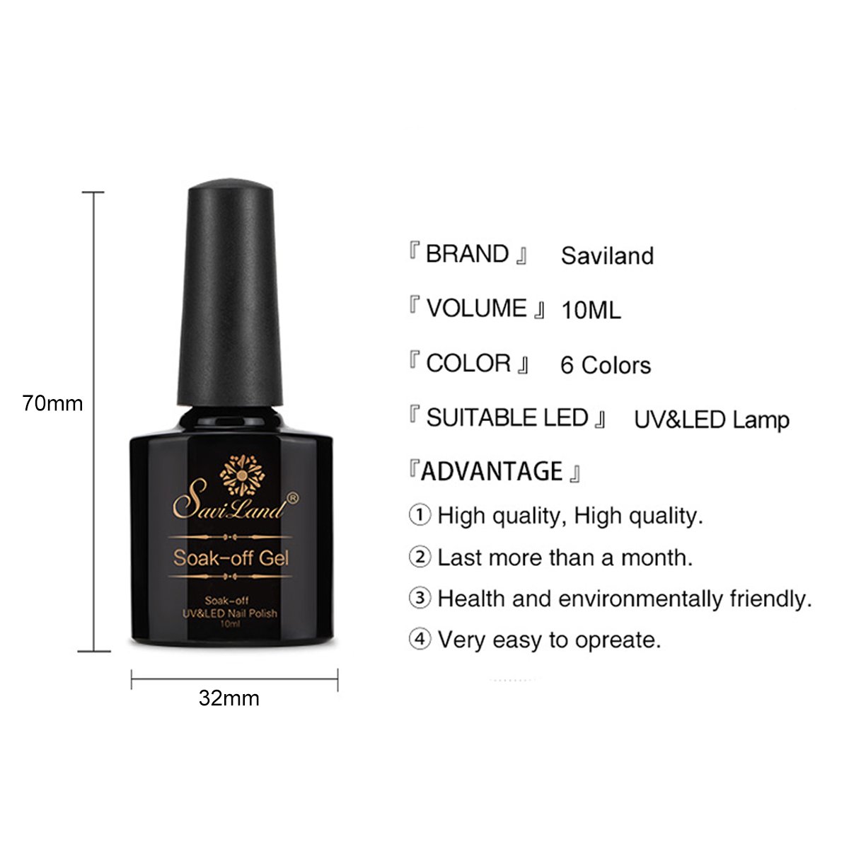 Saviland 6 Colors Glitter Nail Polish Set Super Bling Gel Soak Off UV LED Gel Polish Nail Lacquer Set DIY Nail Art Manicure Kit 10ml