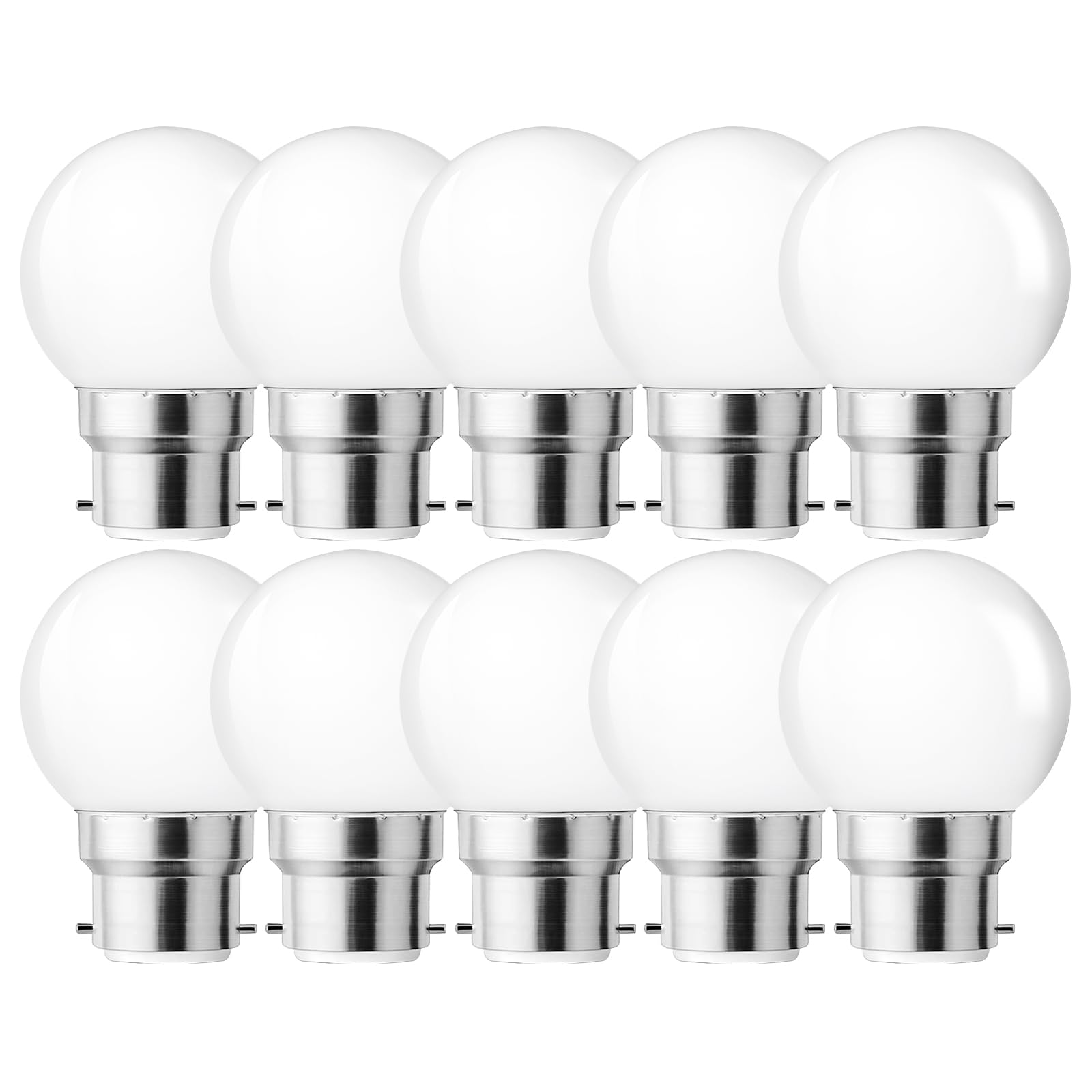 MZYOYO B22 Bayonet Warm White LED Light Bulbs,1W G45 Golf Ball Mini Globe Bulb,2700K,Non-Dimmable,for Outdoor Indoor String,Christmas,Tree, Fairy Party,Night Bulb,10 Pack