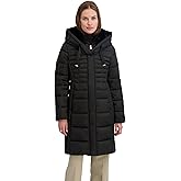 TAHARI Women's Slim Fit Puffer Coat With Attached Hood, Faux Fur Collar, Interior Bib & Hand Warmer Pockets