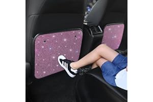 Pirador Luster Crystal Car Seat Back Protectors Automobile Kick Mats with Sparkling Rhinestones, Bling Bling Diamond Auto Seat Back Kick Protectors Interior Accessories Universal Fit Pink 2Pcs