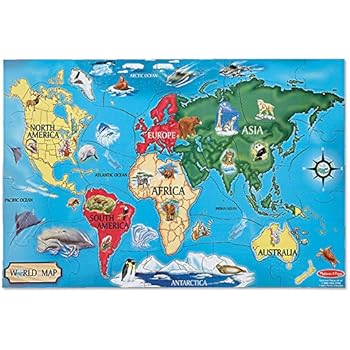 Melissa & Doug World Map Jumbo Jigsaw Floor Puzzle (Wipe-Clean Surface, Teaches Geography & Shapes, 33 Pieces, 24