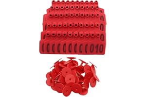 ACHICKLEAD 100PCS Cattle Ear Tags Numbered 001-100, Plastic Livestock Animal Ear Tag for Cows Goats Sheep Pigs Animal Identification Earring Tagger (Red)