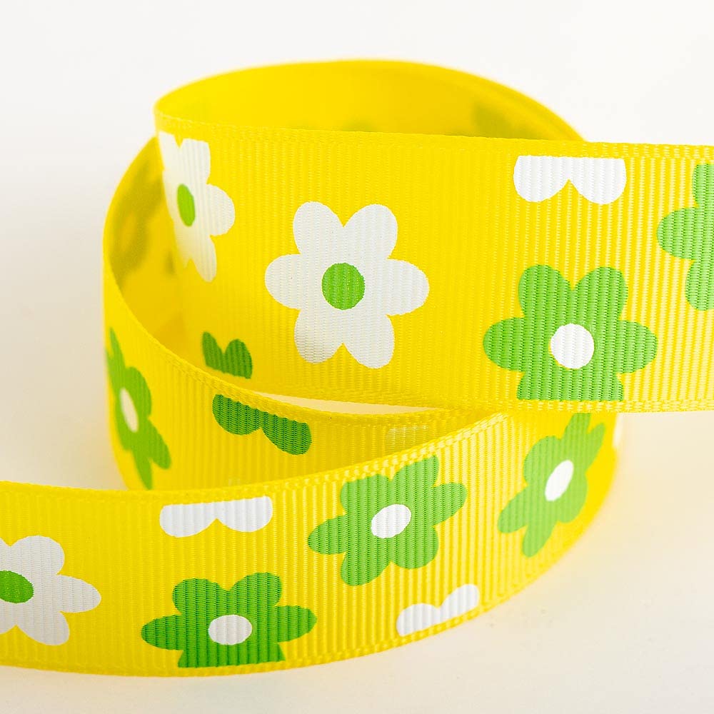 Italian Options Yellow Daisy Floral Grosgrain Ribbon - 25mm x 10 Metres