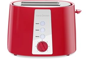 SEEDEEM Toaster 2 Slice, Extra Wide Slot Toaster, 7 Shade Settings, Bread Toaster with Cancel, Defrost, Reheat Function, Extra Wide Slots for Waffle or Bagel, Removable Crumb Tray, 750W, Retro Red