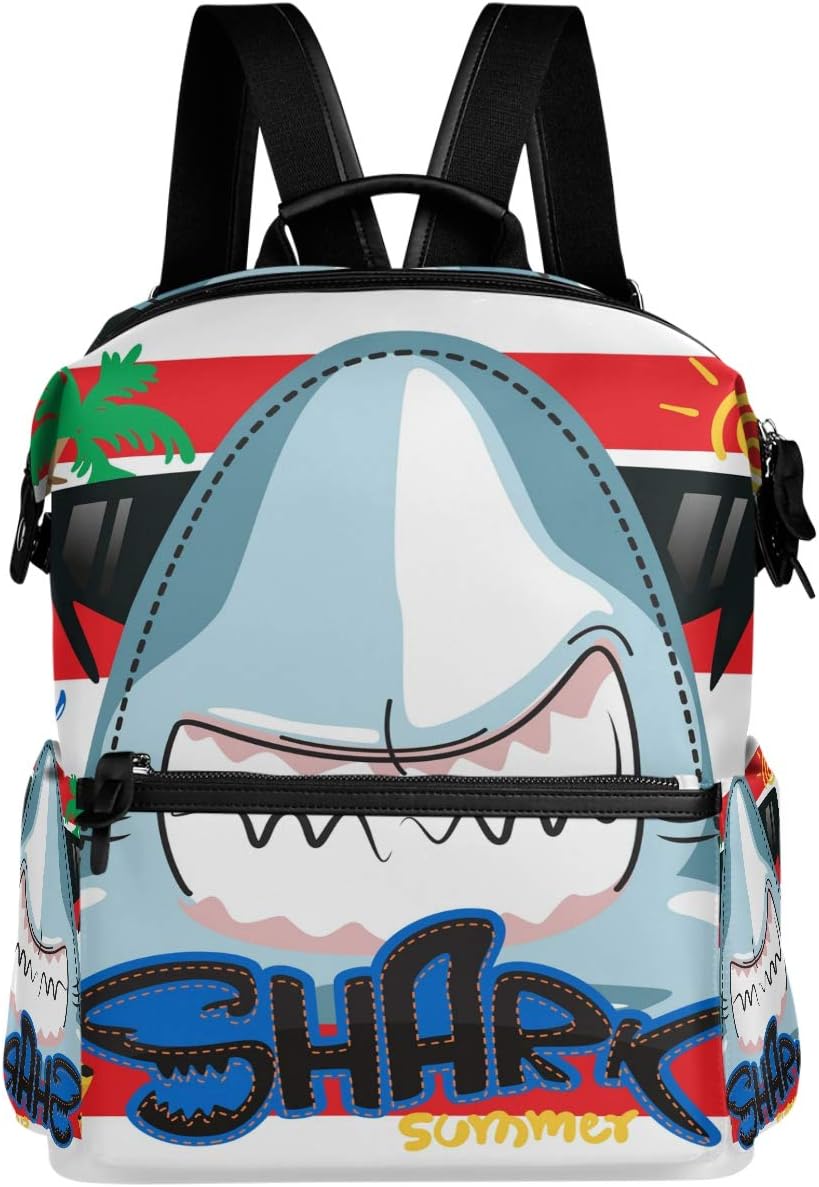 Oarencol Funny Summer Shark Sunglasses Red White Striped Cute Cartoon Animal Backpack School Book Bag Travel Hiking Camping Laptop Daypack