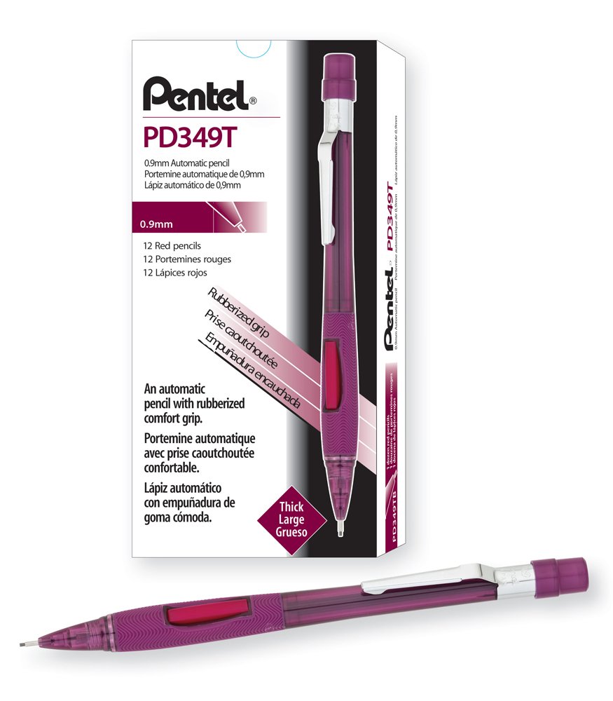 Portaminas 0.9mm Pentel Quicker Clicker Transparent Red x12