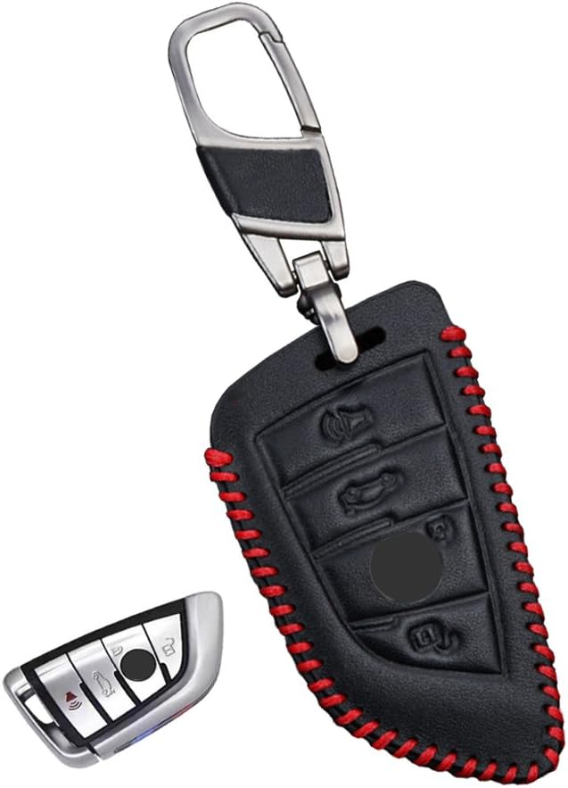 Genuine Leather fob Key Cover for BMW Accessories Keychain fit X1 X3 X5 X6 Z4 M3 M6 X5M X6M 2018 525i 760Li 740li 730Li Key Chain case Holder Shell Bag(Model E)