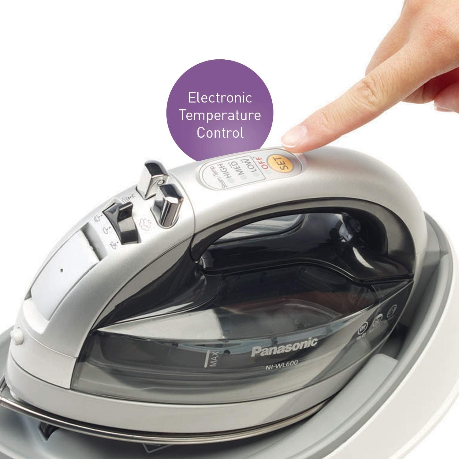 Panasonic NI-WL600 Cordless Steam/Dry Iron, 1500W Wide Stainless Steel Plate, Silver/Black