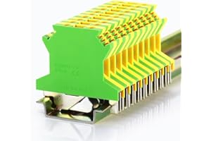 AEREXIER 10Pcs DIN Rail Mounted Ground Circuit Connection Terminal Block Screw Clamp Connector (USLKG2.5N)