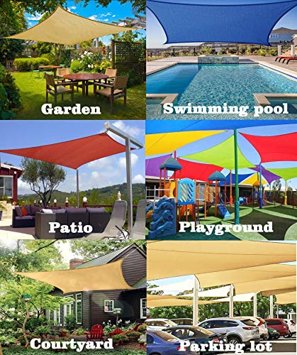 HENG FENG Sonnensegel Rechteckig 3x4m Wasserdicht PES Polyester Sonnenschutz Windschutz Wasserabweisend UV Schutz für Balkon Garten Terrasse Beige – Bild 8