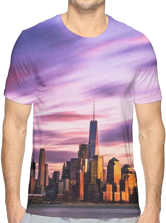 Amazon Co Jp Tシャツ ニューヨークの美しい夕日 プリント メンズ 半袖 服 メンズ 夏 カジュアル ファッション 丸襟 柔らかい 快適 服 ファッション小物