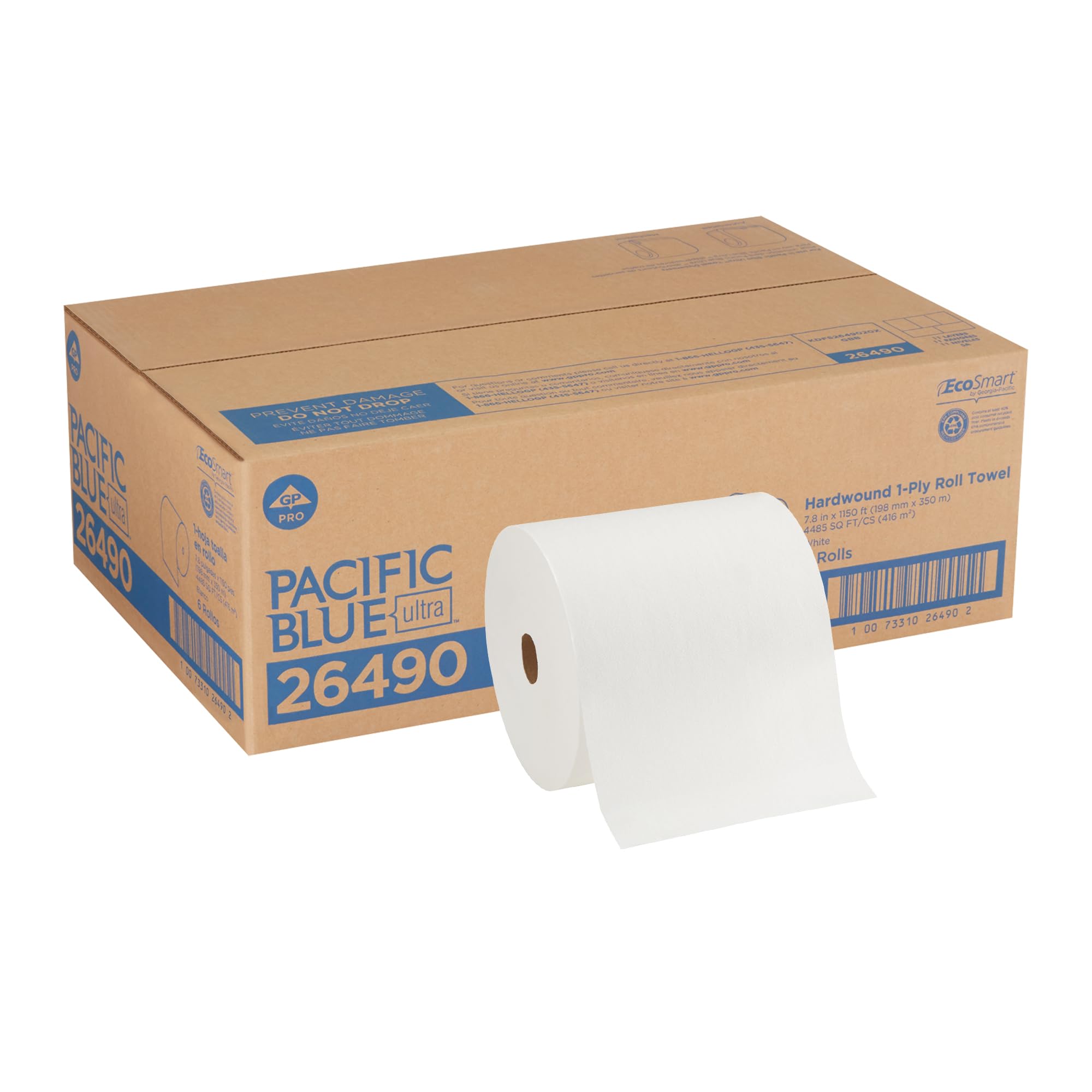 Photo 1 of Pacific Blue Ultra 8” High-Capacity Recycled Paper Towel Roll by GP PRO (Georgia-Pacific), White, 26490, 1150 Feet Per Roll, 6 Rolls Per Case