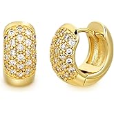 MSCHA HOME Earrings for Women Gold Huggie U Hoop Cubic Zirconia Cluster 14K Gold Plated Small Simple Hypoallergenic Lightweight Trendy Jewelry