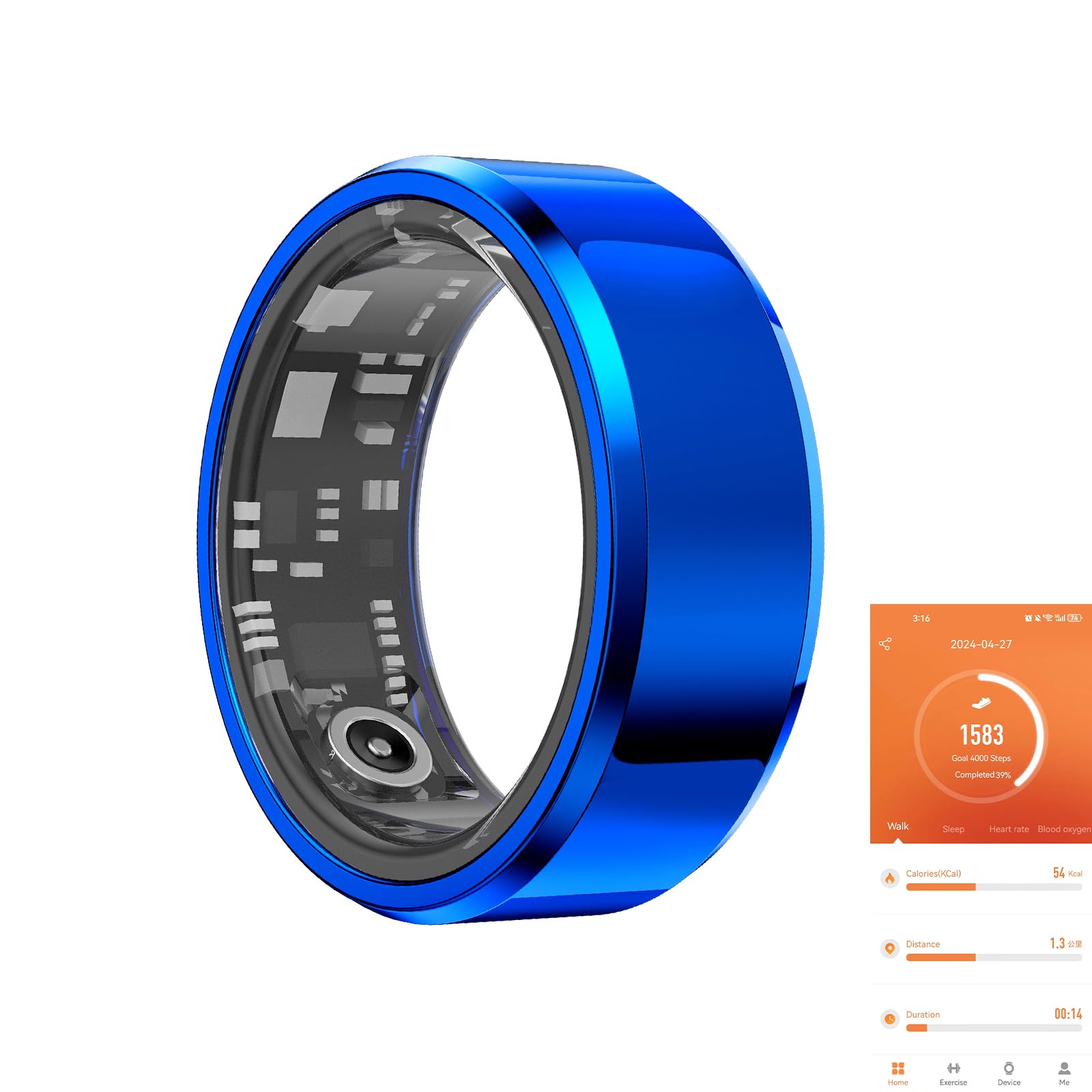 Photo 1 of GenXenon Fitness Tracker Smart Ring,Step Counter,Heart Rate Blood Oxygen Sleep Tracker Health Ring, 5ATM Waterproof Long Battery Life Smart Rings Compatible with iOS & Android (Blue, US 9)