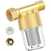 40 Micron Brass Sediment Filter, Inline Water Filter fits 1/2" NPT & 3/4" GHT, Visual Sediment Filter for Washing Machines to Ensure Cleaner Clothes, Also for Water Heaters, RVs, Boats, Garden Hoses
