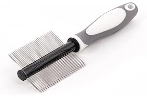 Precious Tails Double-Sided Pet Pin Comb - Dual-Action Flea Removal & Tangle-Free Grooming Tool for Dogs and Cats, Gentle on Skin, Ideal for All Fur Types