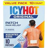 Icy Hot Original Pain Relief Patch Variety Pack, 5 Medium, 4 Large, 10-Ct. | Comfortable fabric patches, ice and heat contrast therapy, help muscle pain, arthritis pain, sprains, bruises, backaches