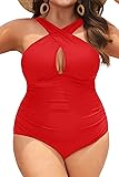 Daci Women Plus Size Swimsuits Tummy Control Red