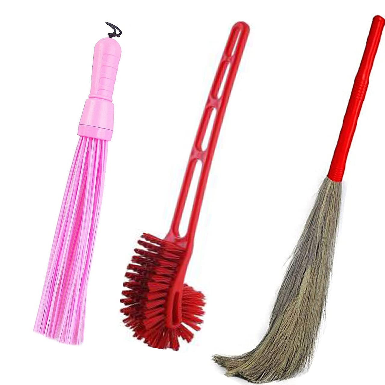 Chandan Bathroom Cleaner Double Hockey Stick Shape Toilet Brush, Plastic Broom Combo Kharata