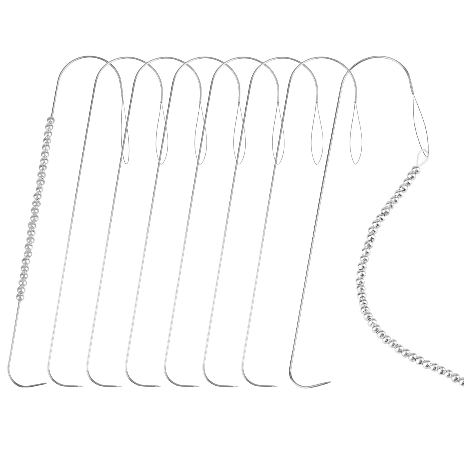SAVITA 8pcs Bead Spinner Needles,5.2 Inch Curved Beading Needles Stainless Steel Large Eye Needle with Handle Bead Spinner Needle for Jewelry Bracelet Necklace Making
