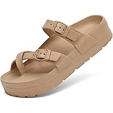 SOSOWHLTE Womens Platform Sandals Adjustable Buckle Summer Arch Support Cushion Slides Woman Lightweight Thick Soles Flat Shoes