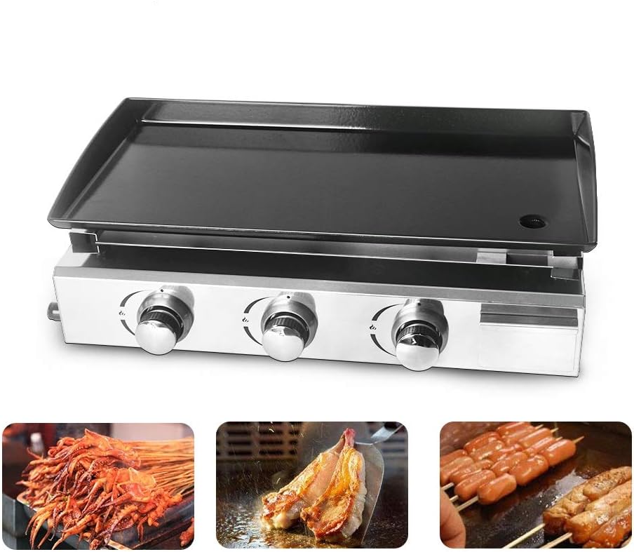 ITOPKITCHEN Gas Plancha LPG Gas BBQ Grill 3 Burners Outdoor Use Shiny Stainless Housing Enamel Cooking Plate LPG Front Located Crumb Tray