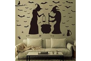 Ivenf Halloween Party Supplies Decorations Wall Decal Window Decor 2 Witches with Bats Spider Mouse & Crow