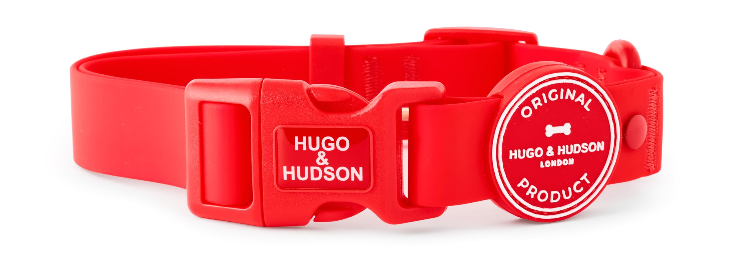 HUGO & HUDSON Waterproof Dog Collar, Anti Odor and Easy to Clean Adjustable Pet Collar, Red, L