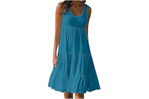 Beccgirl Summer Tank Dress for Women 2024 Beach Sleeveless Ruffle Dresses Loose Casual Swing Sun Dress Midi Vacation Dresses