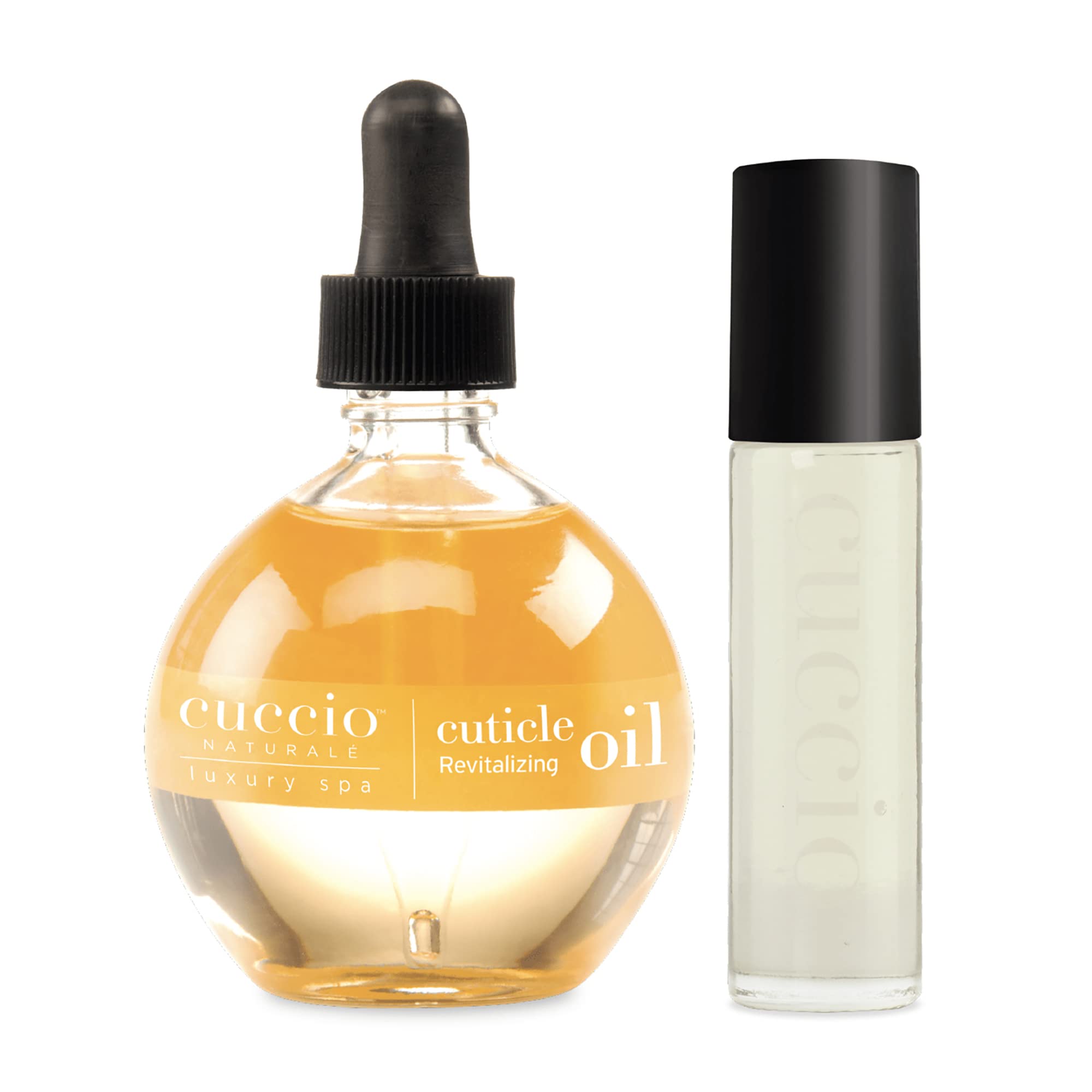 Cuccio Cuticle Oil Duo Pack, 68 mL 2.3 fl. Oz and Roll-On 10 mL 0.33 oz, Cuticle Revitalizing Oil for Nails, Nail Care, Nail, Repair Nail Growth Treatment with Vitamin E, Jojoba, and Almond Oil — image 1